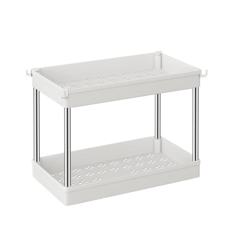 2 Tier Under Sink Organizer Storage Basket with 4 Hooks