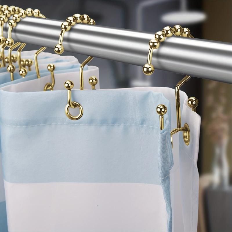 12pcs Golden Shower Curtain Hook Metal Double Sliding Ring Bathroom Supplies