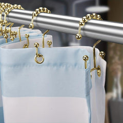 12pcs Golden Shower Curtain Hook Metal Double Sliding Ring Bathroom Supplies