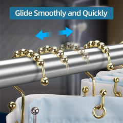 12pcs Golden Shower Curtain Hook Metal Double Sliding Ring Bathroom Supplies