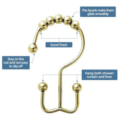 12pcs Golden Shower Curtain Hook Metal Double Sliding Ring Bathroom Supplies