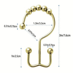 12pcs Golden Shower Curtain Hook Metal Double Sliding Ring Bathroom Supplies