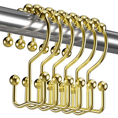 12pcs Golden Shower Curtain Hook Metal Double Sliding Ring Bathroom Supplies