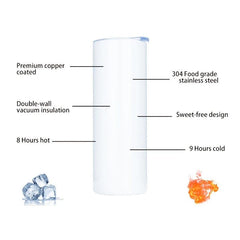 20oz Skinny Tumbler Sublimation Cup Double Wall Vacuum Insulated Car Mug