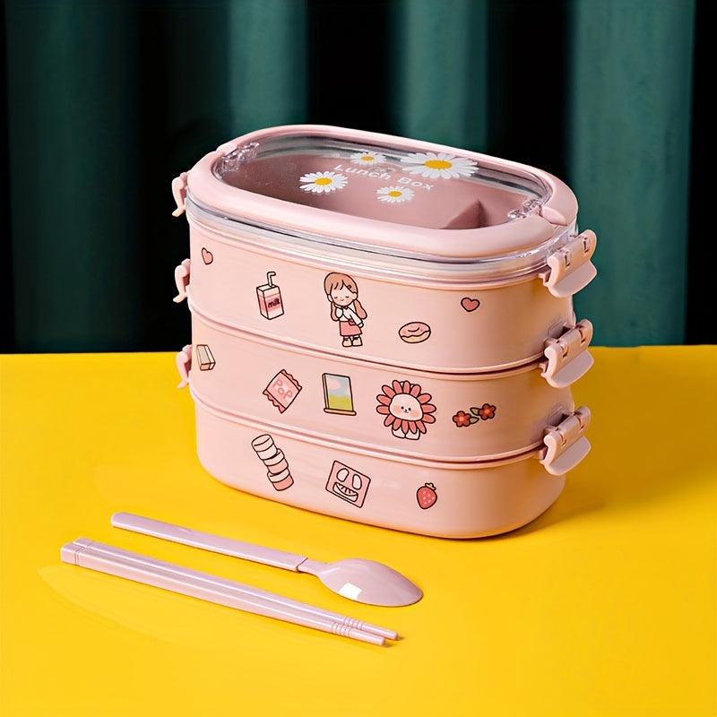 Cartoon Divided Lunch Box Double Layer Microwave Insulation