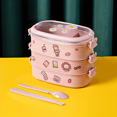 Cartoon Divided Lunch Box Double Layer Microwave Insulation