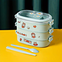 Cartoon Divided Lunch Box Double Layer Microwave Insulation
