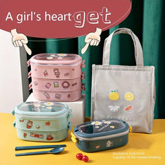 Cartoon Divided Lunch Box Double Layer Microwave Insulation