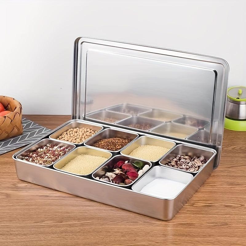 6 Spices Grids Stainless Steel Spice Box Storage Container