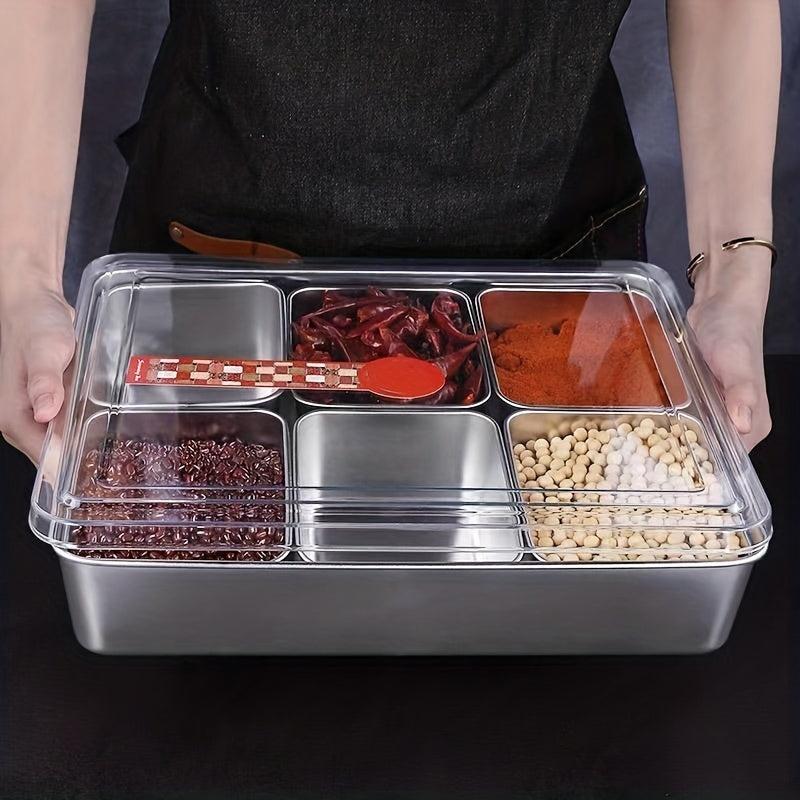 6 Spices Grids Stainless Steel Spice Box Storage Container