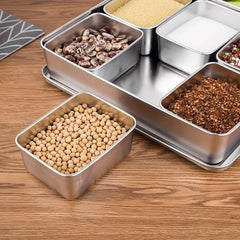 6 Spices Grids Stainless Steel Spice Box Storage Container