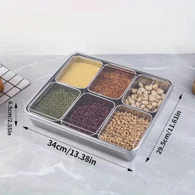 6 Spices Grids Stainless Steel Spice Box Storage Container
