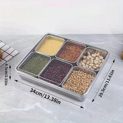 6 Spices Grids Stainless Steel Spice Box Storage Container