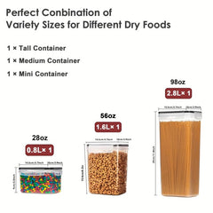 3-Pcs Airtight Food Storage Containers Set For Kitchen Pantry BPA-Free Canisters