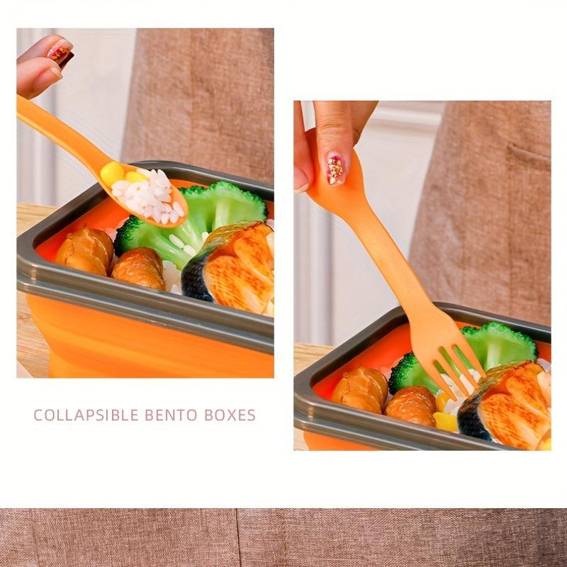 600ml Collapsible Silicone Lunch Box with Spoon and Fork Leakproof