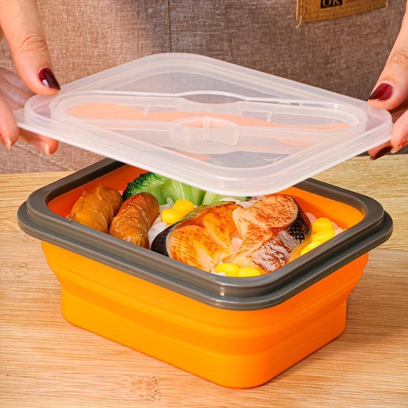 600ml Collapsible Silicone Lunch Box with Spoon and Fork Leakproof