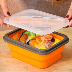 600ml Collapsible Silicone Lunch Box with Spoon and Fork Leakproof