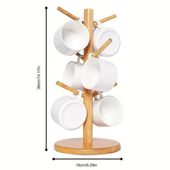 Bamboo Mug Holder with 6 Hooks Countertop Rack Kitchen Organizer