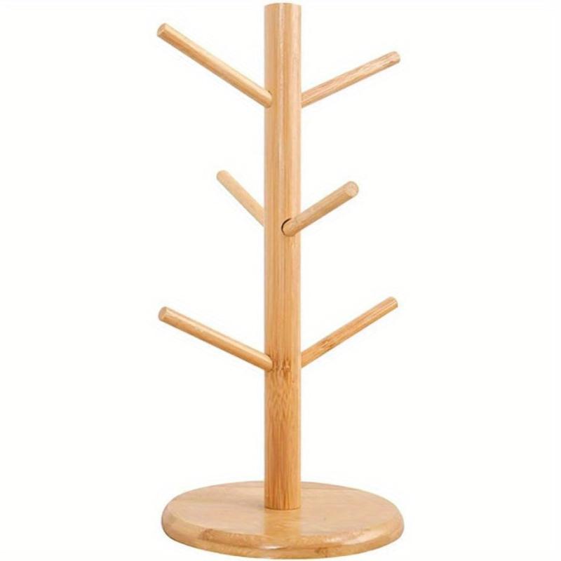 Bamboo Mug Holder with 6 Hooks Countertop Rack Kitchen Organizer