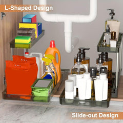 2 Tier Under Sink Organizer Pull Out Cabinet Shelf