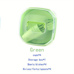 Portable Tableware Set for 4 People Camping Travel Reusable