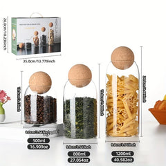 3pcs Set Cork Glass Jar Kitchen Food Storage Container with Sealed Lid