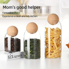 3pcs Set Cork Glass Jar Kitchen Food Storage Container with Sealed Lid