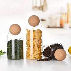 3pcs Set Cork Glass Jar Kitchen Food Storage Container with Sealed Lid