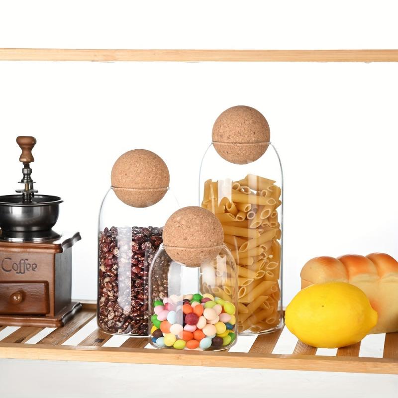 3pcs Set Cork Glass Jar Kitchen Food Storage Container with Sealed Lid