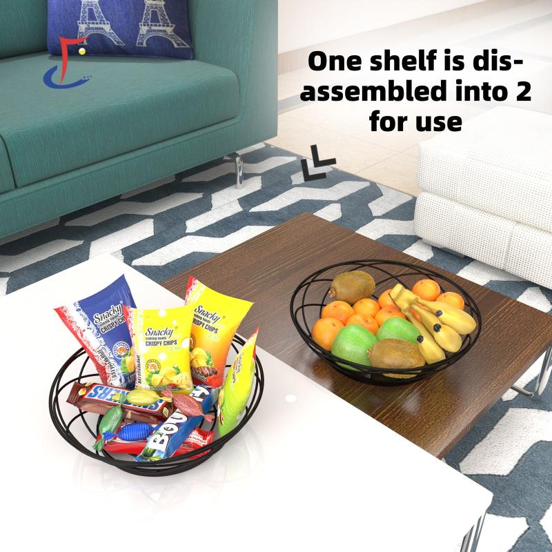 Double Layer Iron Bracket Fruit Basket Storage Basket for Living Room Desktop