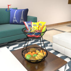 Double Layer Iron Bracket Fruit Basket Storage Basket for Living Room Desktop