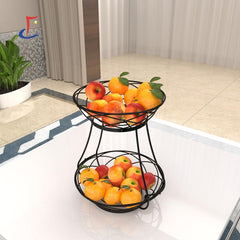 Double Layer Iron Bracket Fruit Basket Storage Basket for Living Room Desktop