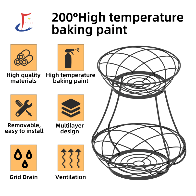 Double Layer Iron Bracket Fruit Basket Storage Basket for Living Room Desktop
