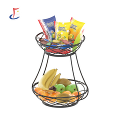 Double Layer Iron Bracket Fruit Basket Storage Basket for Living Room Desktop