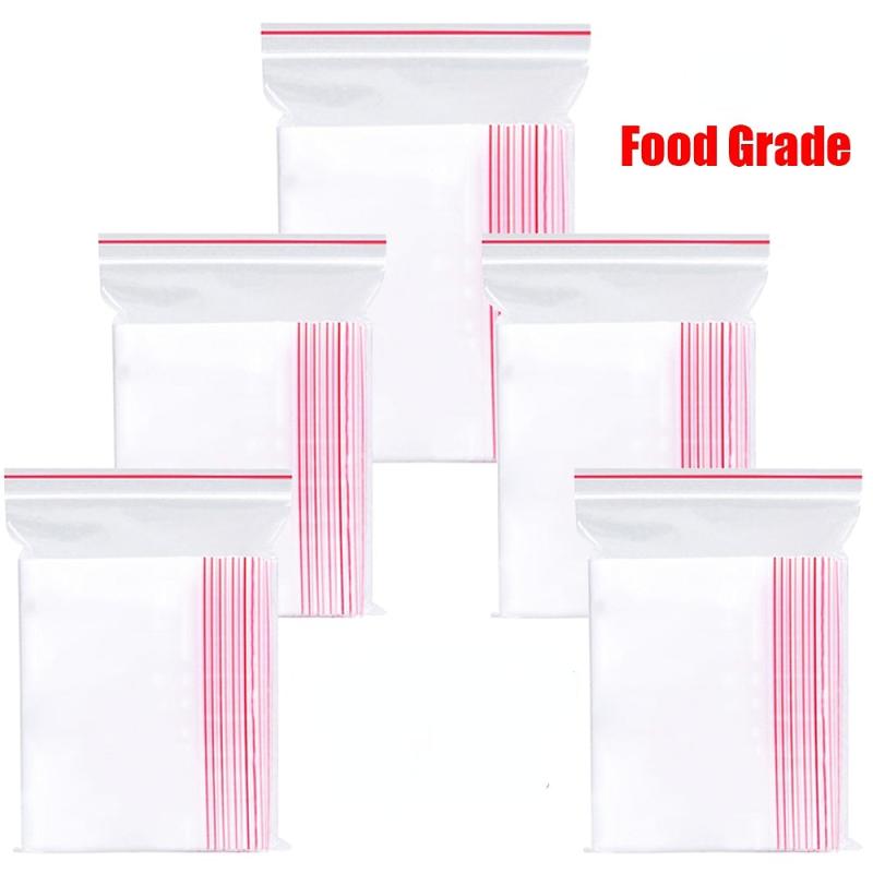 100 Pcs Clear Poly Bags Resealable Zip Lock Snack Food Storage Pouches