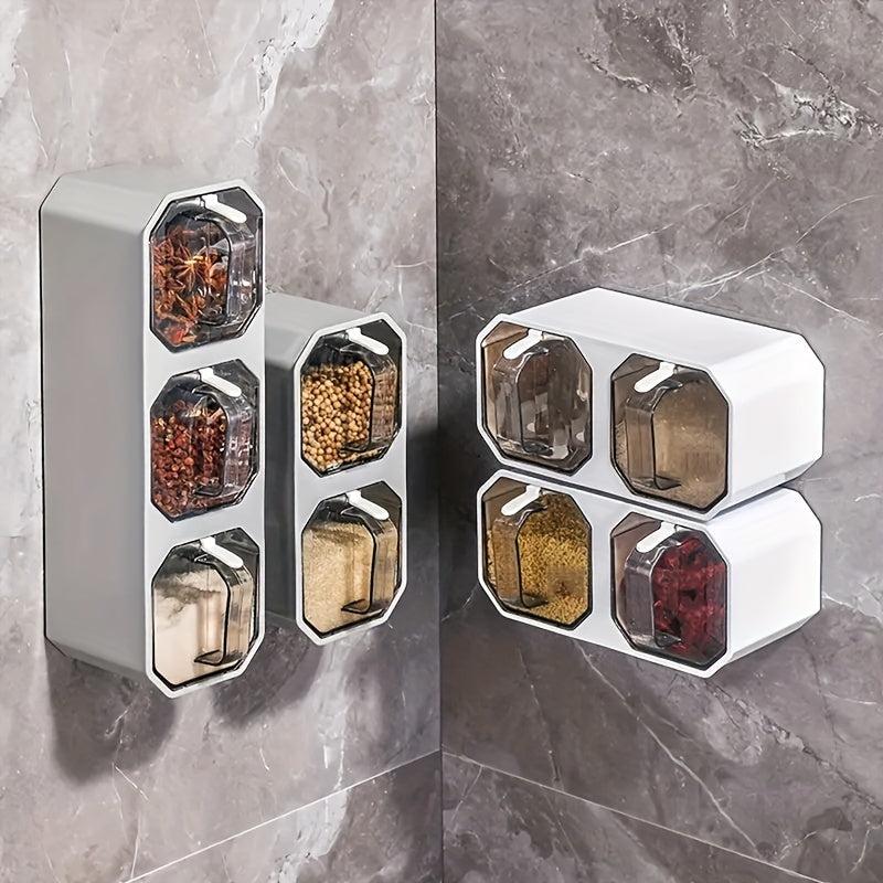 Wall Mounted Seasoning Jar Set with 3 Grid Clear Storage Combo for Kitchen
