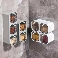 Wall Mounted Seasoning Jar Set with 3 Grid Clear Storage Combo for Kitchen