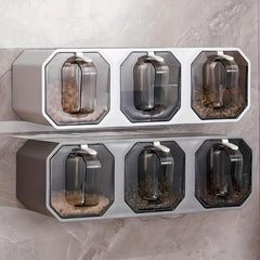 Wall Mounted Seasoning Jar Set with 3 Grid Clear Storage Combo for Kitchen