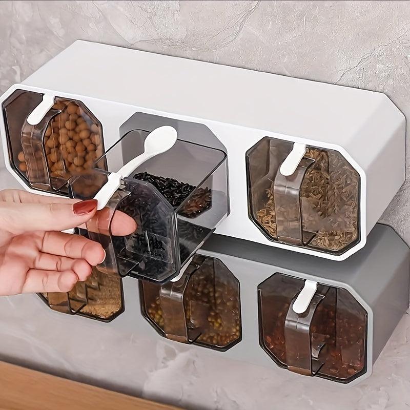Wall Mounted Seasoning Jar Set with 3 Grid Clear Storage Combo for Kitchen