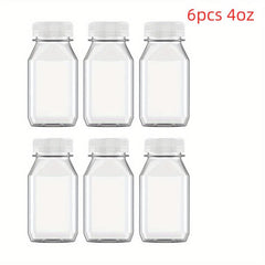 6 Pack Plastic Bottles With Caps Juice Containers 4oz 8oz 16 oz
