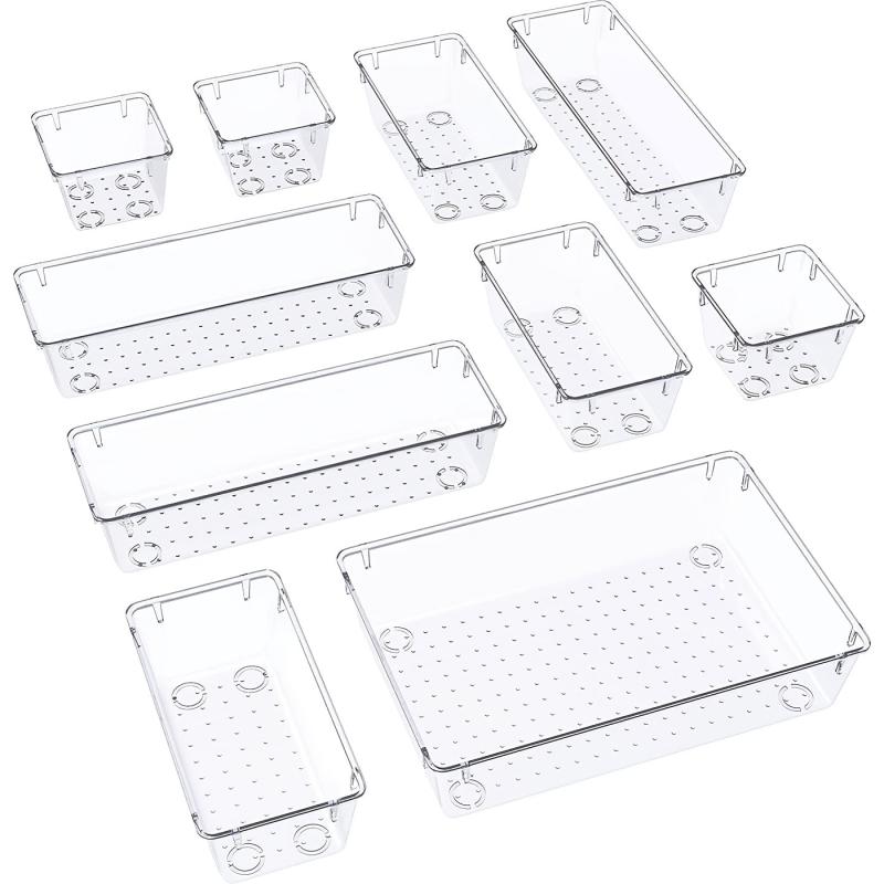 3pcs Clear Drawer Organizer Set for Bathroom and Kitchen