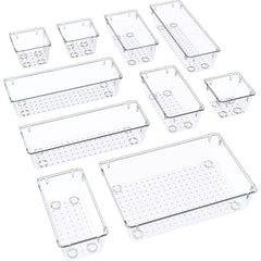 3pcs Clear Drawer Organizer Set for Bathroom and Kitchen