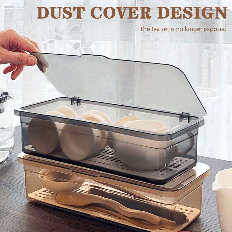 Large Capacity Tea Set Storage Box Dustproof Stackable Transparent