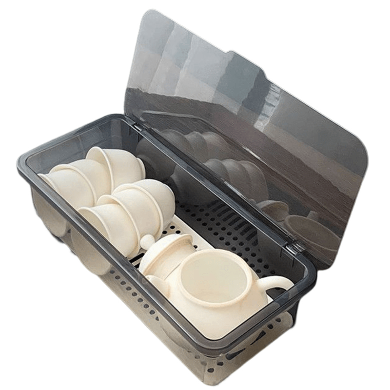 Large Capacity Tea Set Storage Box Dustproof Stackable Transparent
