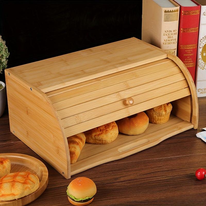 Bamboo Roll Top Bread Box Kitchen Food Storage