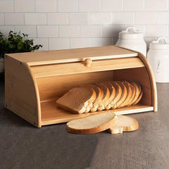 Bamboo Roll Top Bread Box Kitchen Food Storage
