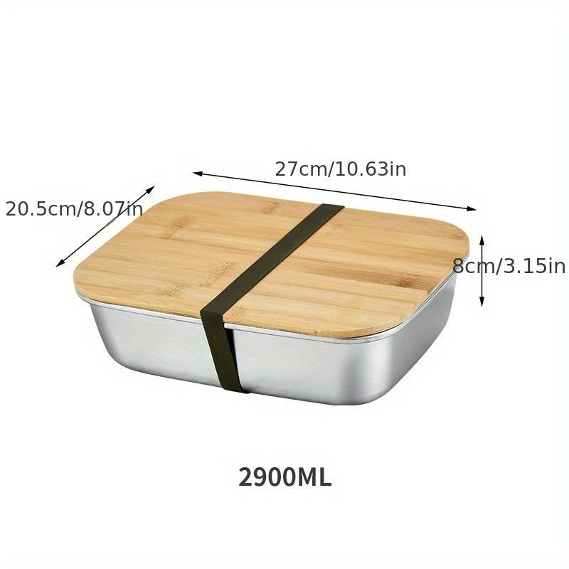 600ml Stainless Steel Square Lunch Box & Bamboo Lid