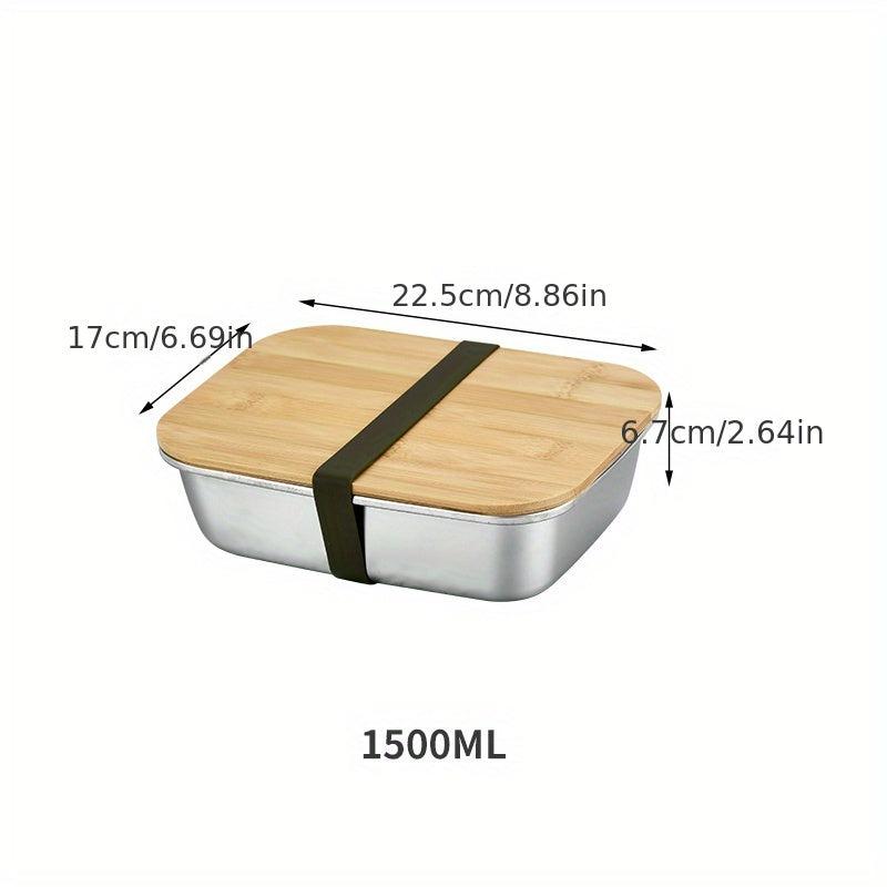 600ml Stainless Steel Square Lunch Box & Bamboo Lid