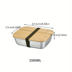 600ml Stainless Steel Square Lunch Box & Bamboo Lid