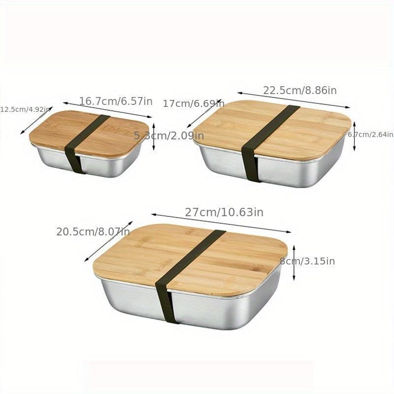 600ml Stainless Steel Square Lunch Box & Bamboo Lid